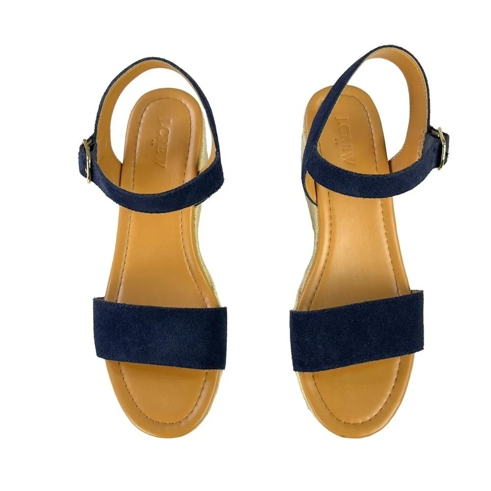 J. Crew Sandals‎ Womens Size 9.5 Blue Suede Leather Platform Espadrille Heels